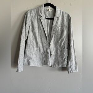 Eileen Fisher striped blazer lightweight hemp cotton white blue sz small